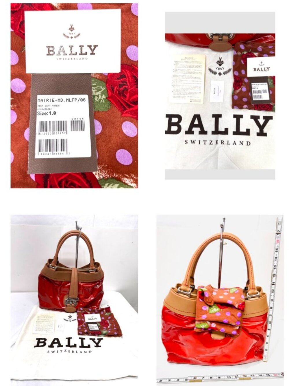 Classic 1831 Bally Switzerland Patten Leather Shoulder Lg Bag Red Lock+ Scarf(7 - Picture 7 of 16